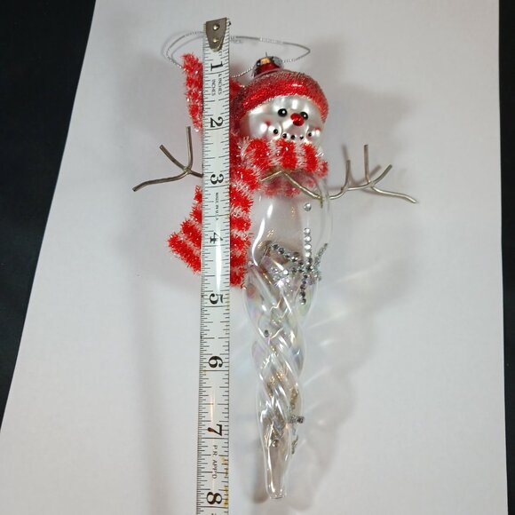 Snowman Ornament Hand Blown Glass Twisted Ice Christmas Tree - Picture 7 of 9